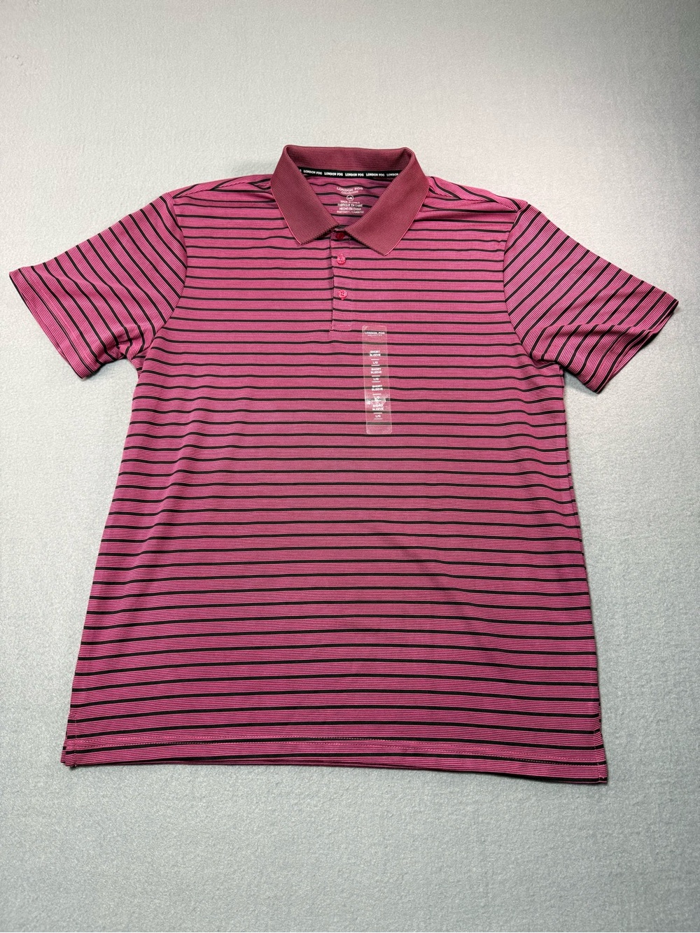 London Fog Men's Poly Textured Polo Large Pink / Black NWOT